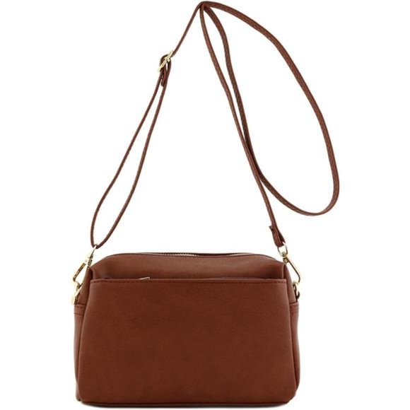 Cute Womens Vegan Leather Triple Zip Small Crossbody Bag - Picture 1 of 6